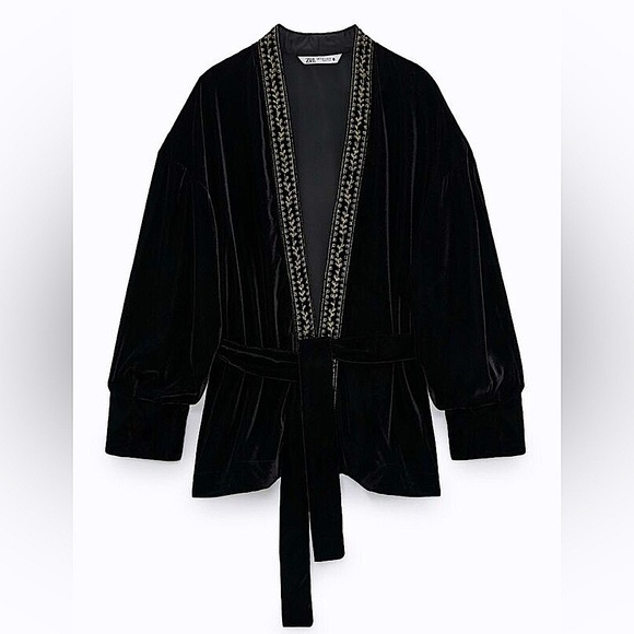 ZARA Velvet Embroidered Wrap Jacket - Picture 4 of 6